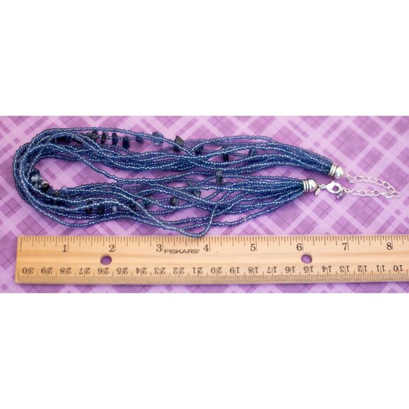 Vintage Blue Fuzzy Fancy Beaded Necklace 18 inch by Avon - V10 - Picture 3 of 3